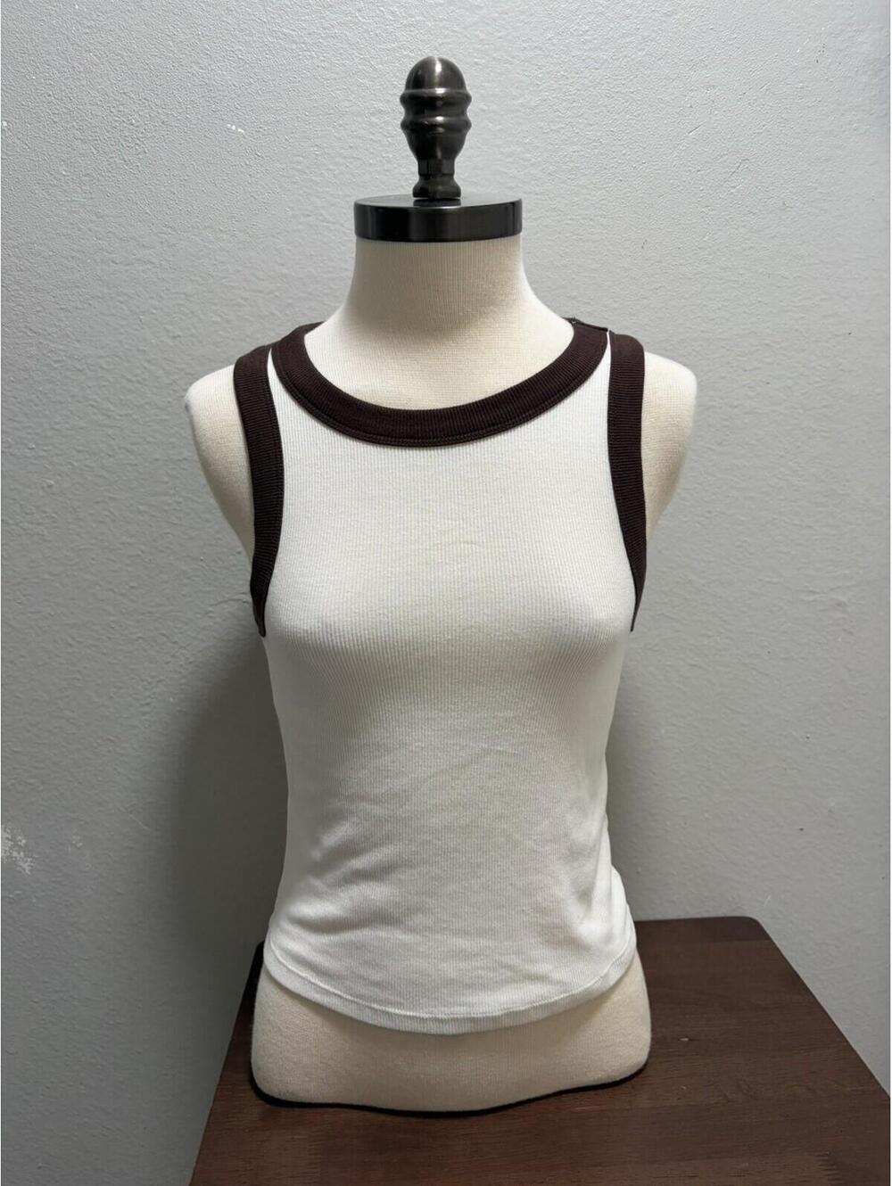 Old Navy Brown Cream Ribbed Knit Sleeveless Tank Top Sz S